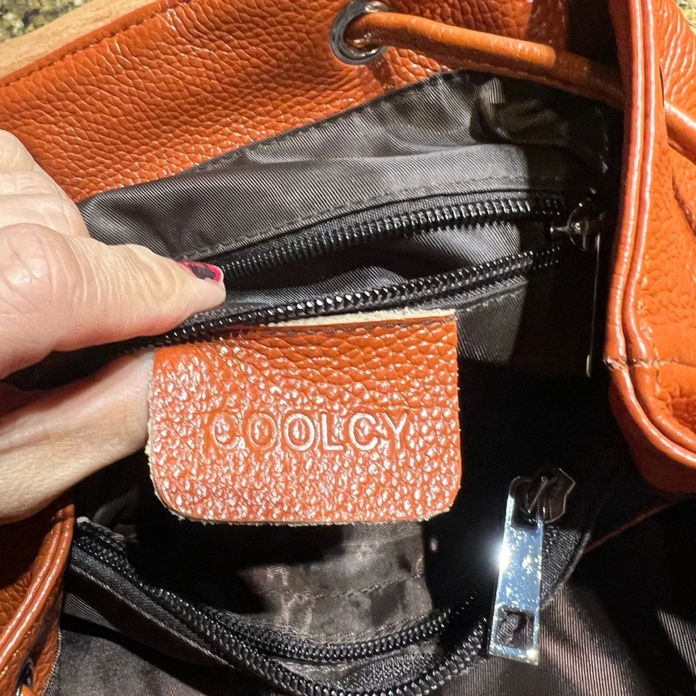 Coolcy Vintage Leather Drawstring Backpack Burnt Orange NWOT Excellent Condition